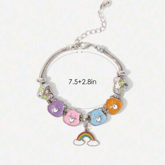 Sterling Silver Plated Care Bear Themed Loaded Charm Bracelet Adjustable Design - Picture 6 of 6